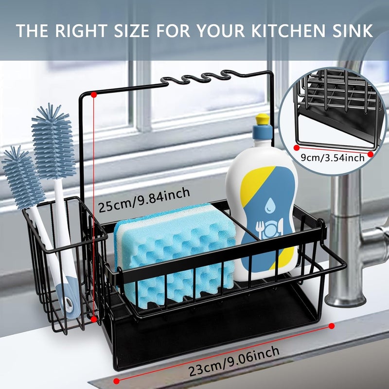 Yazoni Sponge Holder for Kitchen Sink, Rustproof Kitchen Sink Organizer Countertop Holder with High Brush Holder, Multifunctional Soap Dispenser Kitchen Organizers and Storage Essentials - Image 2